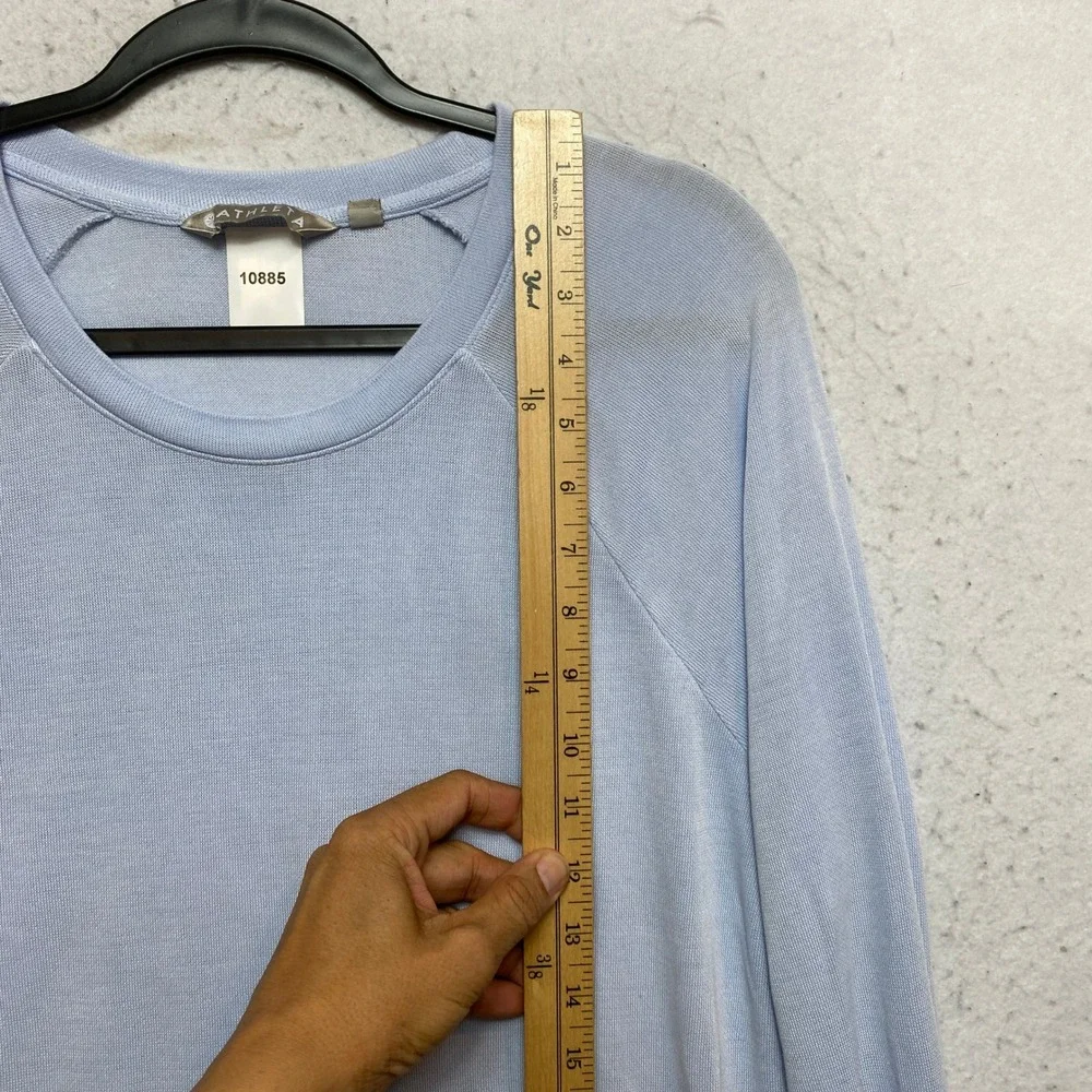 Athleta Criss Cross Hem Pullover Women Medium Blue Raglan Sleeve Modal Sweater - Picture 2 of 10